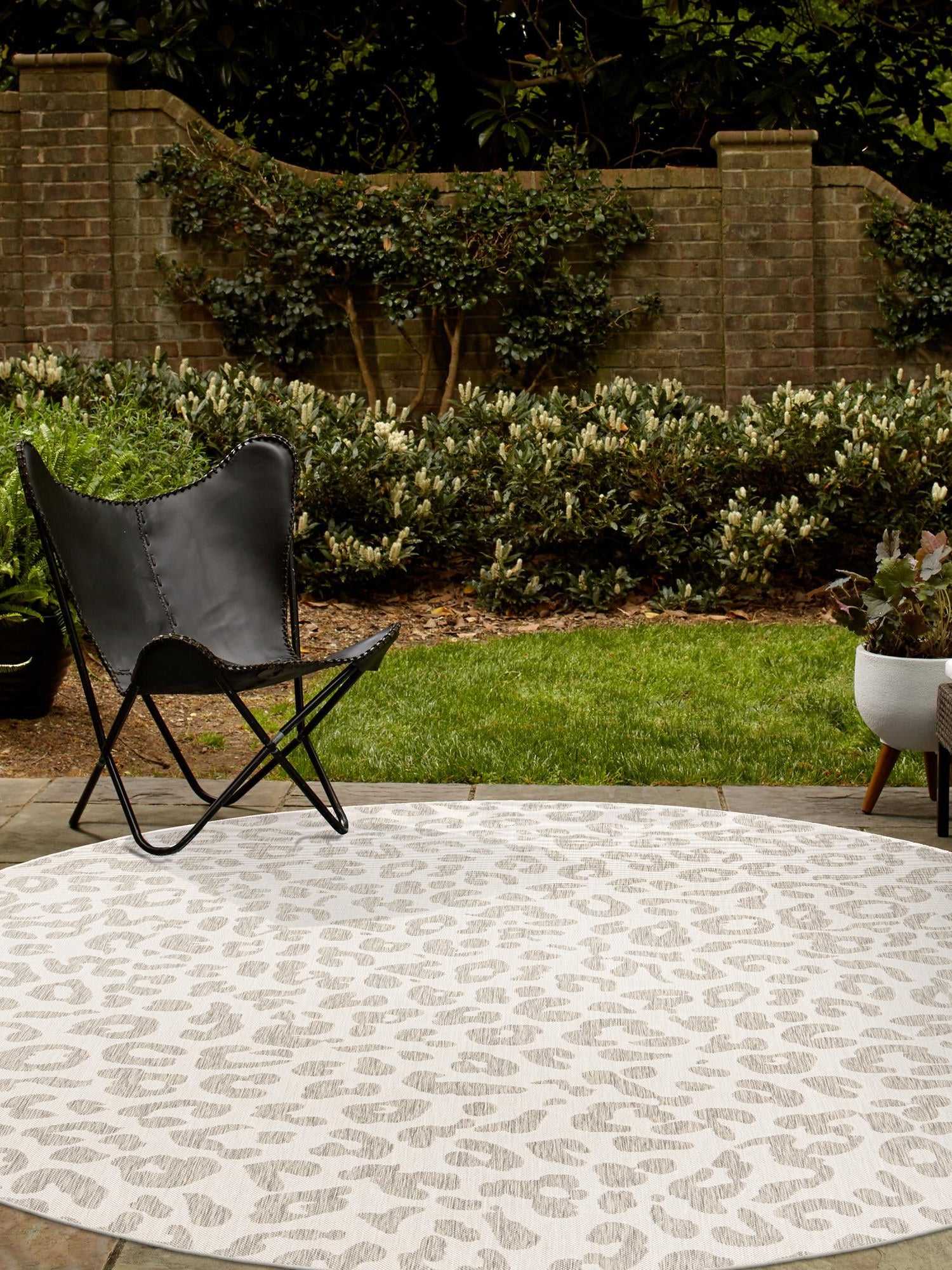 Ivory Gray 3' 1 x 3' 1 Outdoor Safari Round Area Rug Weather Resistant for Patio, Deck, Terrace, Balcony, Porch Animal Print Wildlife Nature Carpet for Sale at Rug Engine