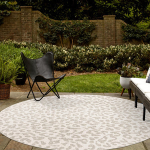 Ivory Gray 3' 1 x 3' 1 Outdoor Safari Round Area Rug Weather Resistant for Patio, Deck, Terrace, Balcony, Porch Animal Print Wildlife Nature Carpet for Sale at Rug Engine