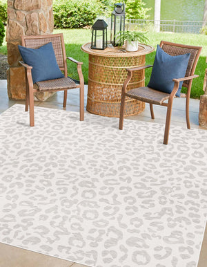 Ivory Gray 10' x 10' Outdoor Safari Square Area Rug Weather Resistant for Patio, Deck, Terrace, Balcony, Porch Animal Print Wildlife Nature Carpet for Sale at Rug Engine