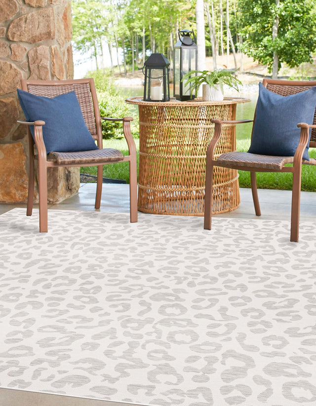 Ivory Gray 10' x 10' Outdoor Safari Square Area Rug Weather Resistant for Patio, Deck, Terrace, Balcony, Porch Animal Print Wildlife Nature Carpet for Sale at Rug Engine