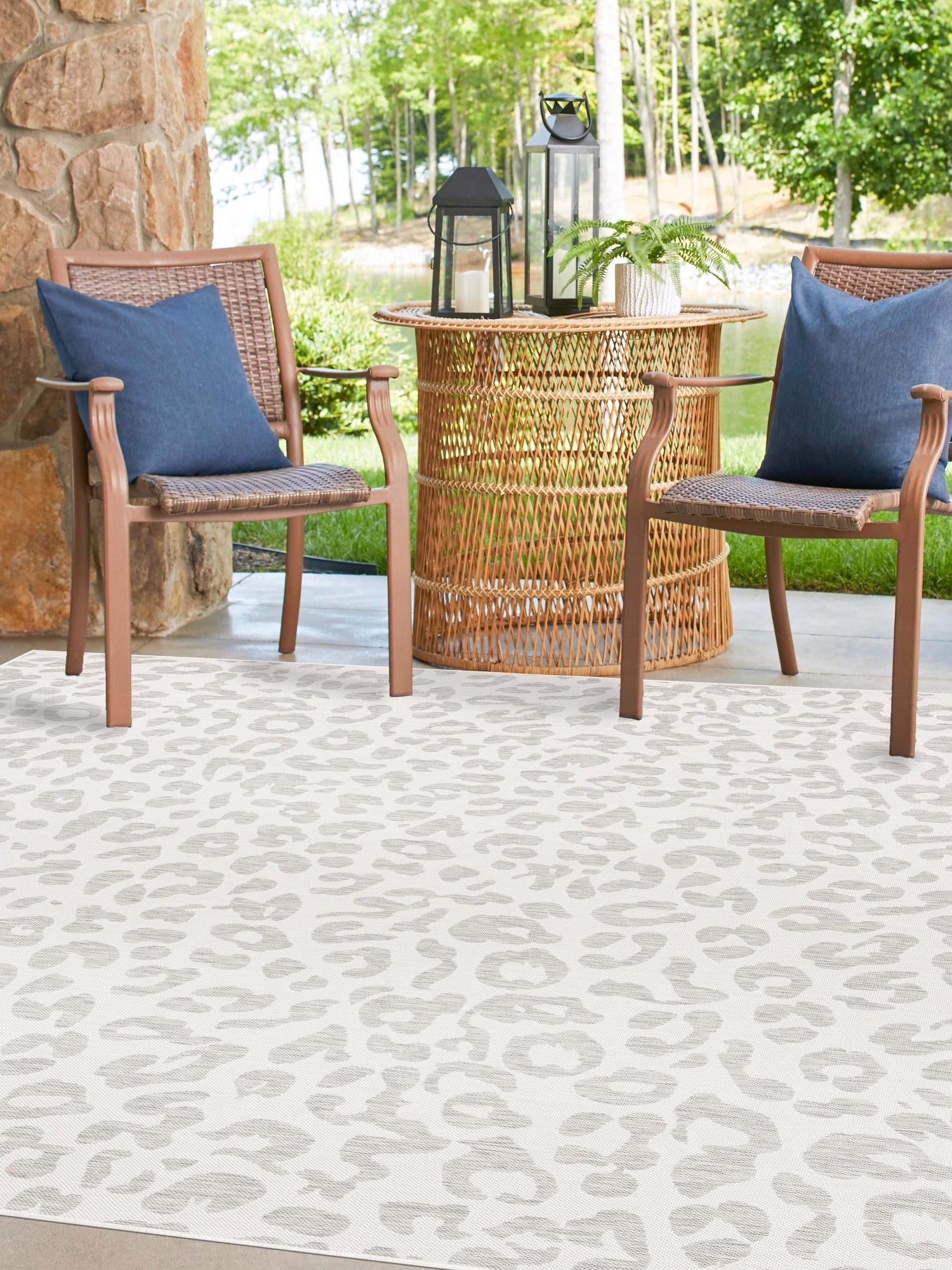 Ivory Gray 13' 1 x 13' 1 Outdoor Safari Square Area Rug Weather Resistant for Patio, Deck, Terrace, Balcony, Porch Animal Print Wildlife Nature Carpet for Sale at Rug Engine