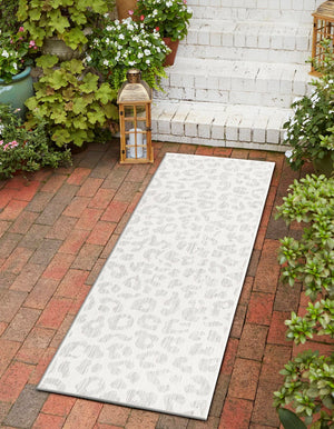 Ivory Gray 2' 7 x 10' Outdoor Safari Runner Area Rug Weather Resistant for Patio, Deck, Terrace, Balcony, Porch Animal Print Wildlife Nature Carpet for Sale at Rug Engine
