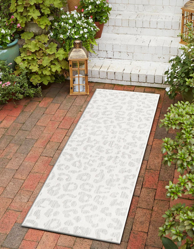Ivory Gray 2' 7 x 10' Outdoor Safari Runner Area Rug Weather Resistant for Patio, Deck, Terrace, Balcony, Porch Animal Print Wildlife Nature Carpet for Sale at Rug Engine
