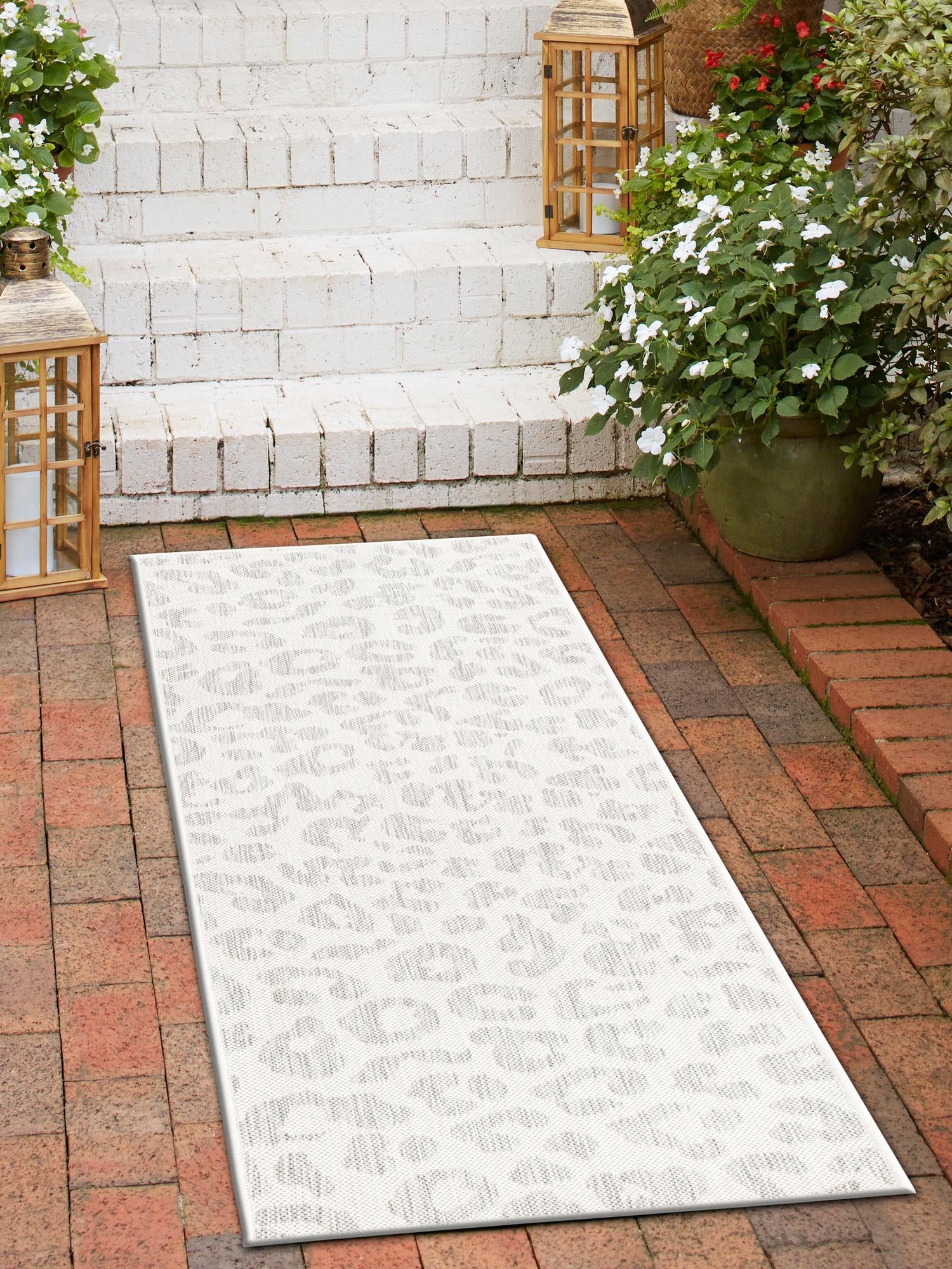 Ivory Gray 2' x 6' 1 Outdoor Safari Runner Area Rug Weather Resistant for Patio, Deck, Terrace, Balcony, Porch Animal Print Wildlife Nature Carpet for Sale at Rug Engine