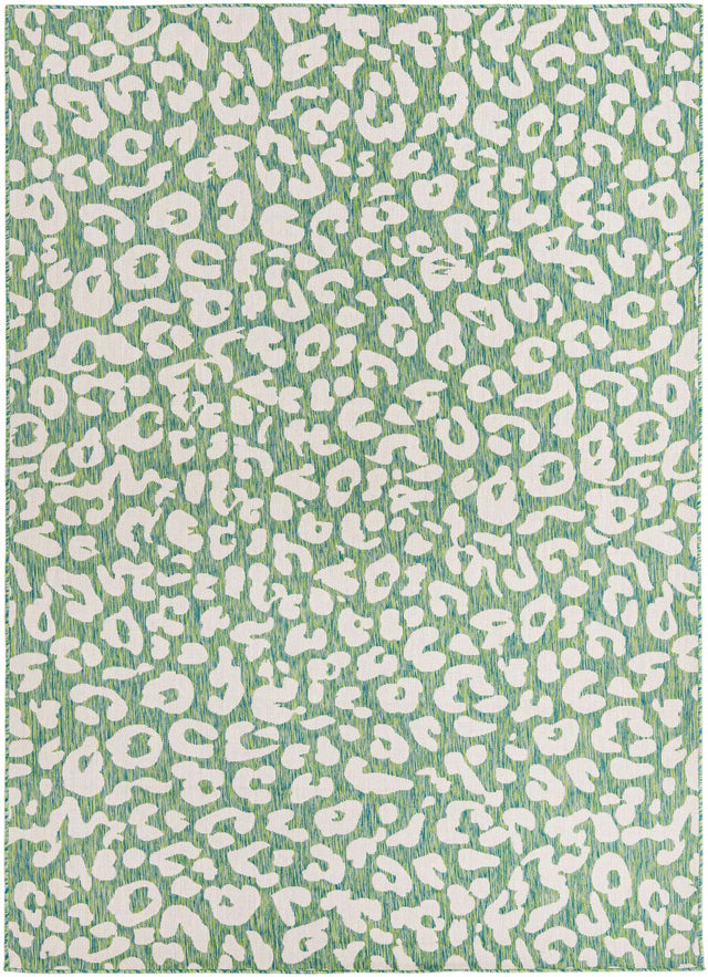 Green Blue 7' 10 x 11' Outdoor Safari Rectangle Area Rug Weather Resistant for Patio, Deck, Terrace, Balcony, Porch Animal Print Wildlife Nature Carpet for Sale at Rug Engine