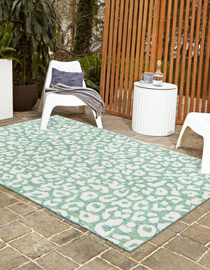 Green Blue 7' 10 x 10' Outdoor Safari Rectangle Area Rug Weather Resistant for Patio, Deck, Terrace, Balcony, Porch Animal Print Wildlife Nature Carpet for Sale at Rug Engine