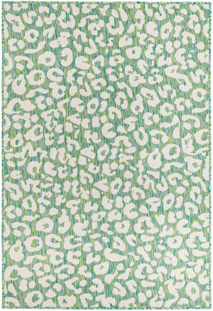 Green Blue 4' 1 x 6' 1 Outdoor Safari Rectangle Area Rug Weather Resistant for Patio, Deck, Terrace, Balcony, Porch Animal Print Wildlife Nature Carpet for Sale at Rug Engine