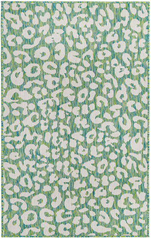 Green Blue 3' 1 x 5' 3 Outdoor Safari Rectangle Area Rug Weather Resistant for Patio, Deck, Terrace, Balcony, Porch Animal Print Wildlife Nature Carpet for Sale at Rug Engine