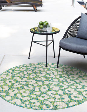 Green Blue 13' 1 x 13' 1 Outdoor Safari Round Area Rug Weather Resistant for Patio, Deck, Terrace, Balcony, Porch Animal Print Wildlife Nature Carpet for Sale at Rug Engine