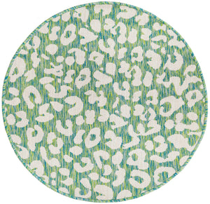 Green Blue 3' 1 x 3' 1 Outdoor Safari Round Area Rug Weather Resistant for Patio, Deck, Terrace, Balcony, Porch Animal Print Wildlife Nature Carpet for Sale at Rug Engine