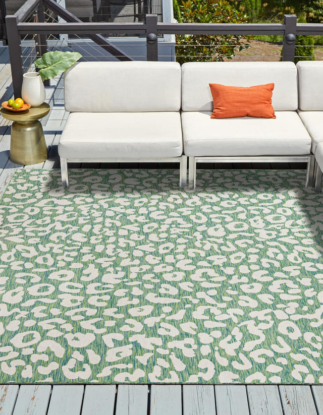 Green Blue 5' 3 x 5' 3 Outdoor Safari Square Area Rug Weather Resistant for Patio, Deck, Terrace, Balcony, Porch Animal Print Wildlife Nature Carpet for Sale at Rug Engine