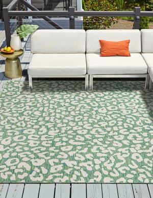 Green Blue 13' 1 x 13' 1 Outdoor Safari Square Area Rug Weather Resistant for Patio, Deck, Terrace, Balcony, Porch Animal Print Wildlife Nature Carpet for Sale at Rug Engine