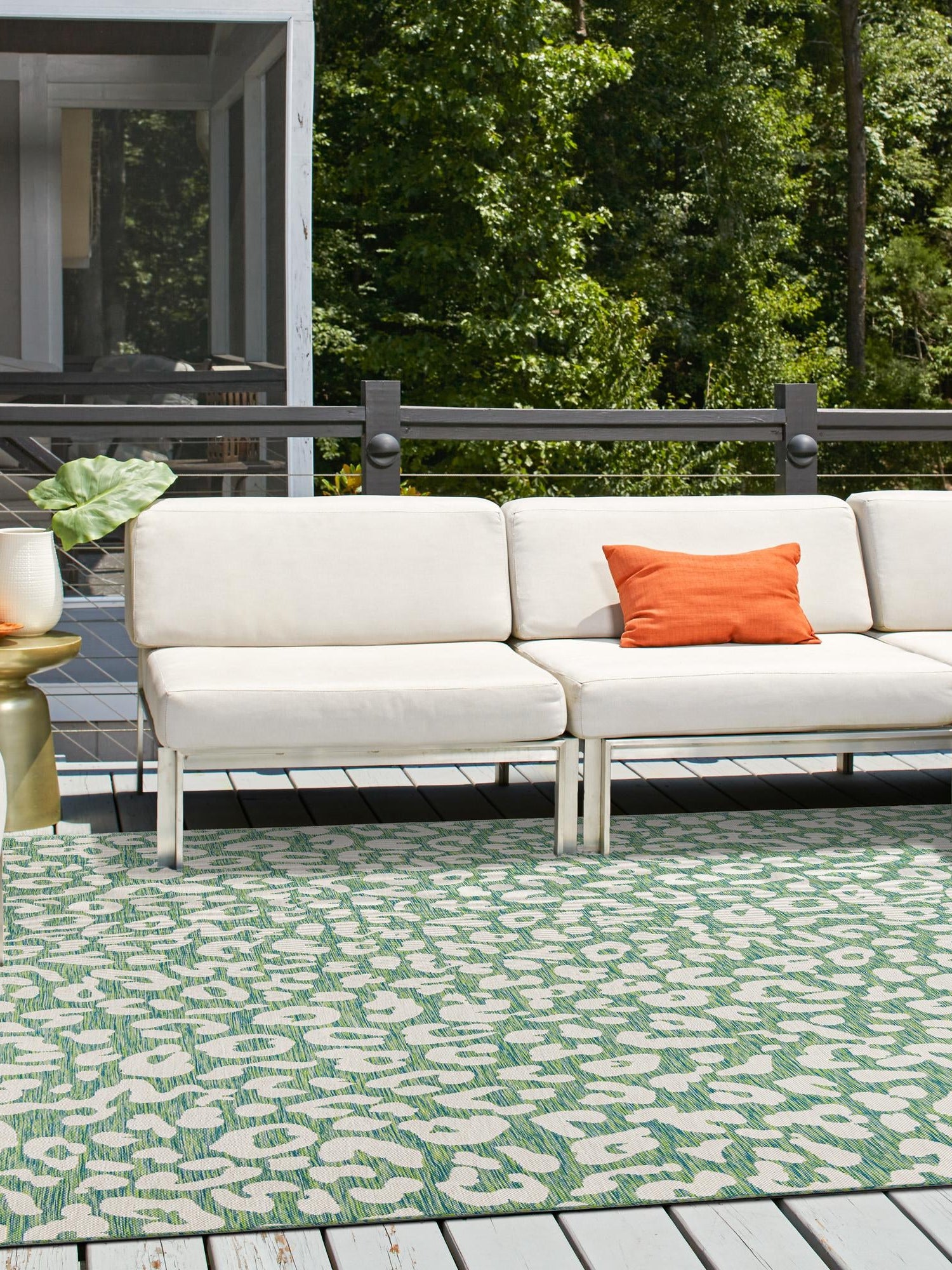 Green Blue 6' 1 x 6' 1 Outdoor Safari Square Area Rug Weather Resistant for Patio, Deck, Terrace, Balcony, Porch Animal Print Wildlife Nature Carpet for Sale at Rug Engine