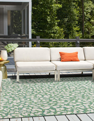 Green Blue 6' 1 x 6' 1 Outdoor Safari Square Area Rug Weather Resistant for Patio, Deck, Terrace, Balcony, Porch Animal Print Wildlife Nature Carpet for Sale at Rug Engine