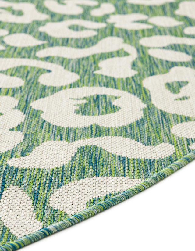 Green Blue 13' 1 x 13' 1 Outdoor Safari Round Area Rug Weather Resistant for Patio, Deck, Terrace, Balcony, Porch Animal Print Wildlife Nature Carpet for Sale at Rug Engine