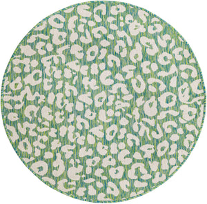 Green Blue 4' 1 x 4' 1 Outdoor Safari Round Area Rug Weather Resistant for Patio, Deck, Terrace, Balcony, Porch Animal Print Wildlife Nature Carpet for Sale at Rug Engine
