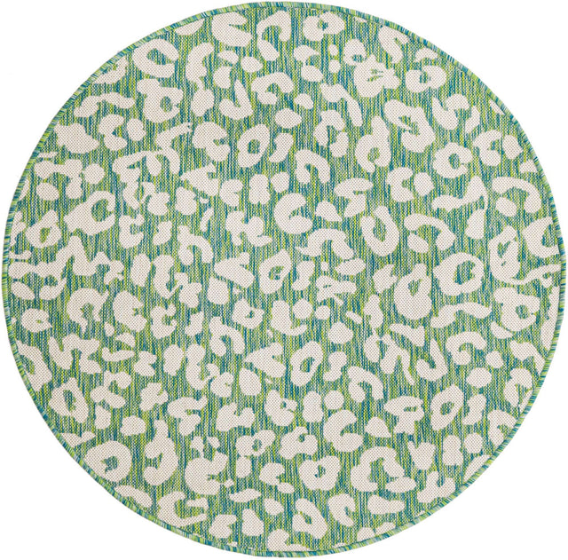 Green Blue 4' 1 x 4' 1 Outdoor Safari Round Area Rug Weather Resistant for Patio, Deck, Terrace, Balcony, Porch Animal Print Wildlife Nature Carpet for Sale at Rug Engine