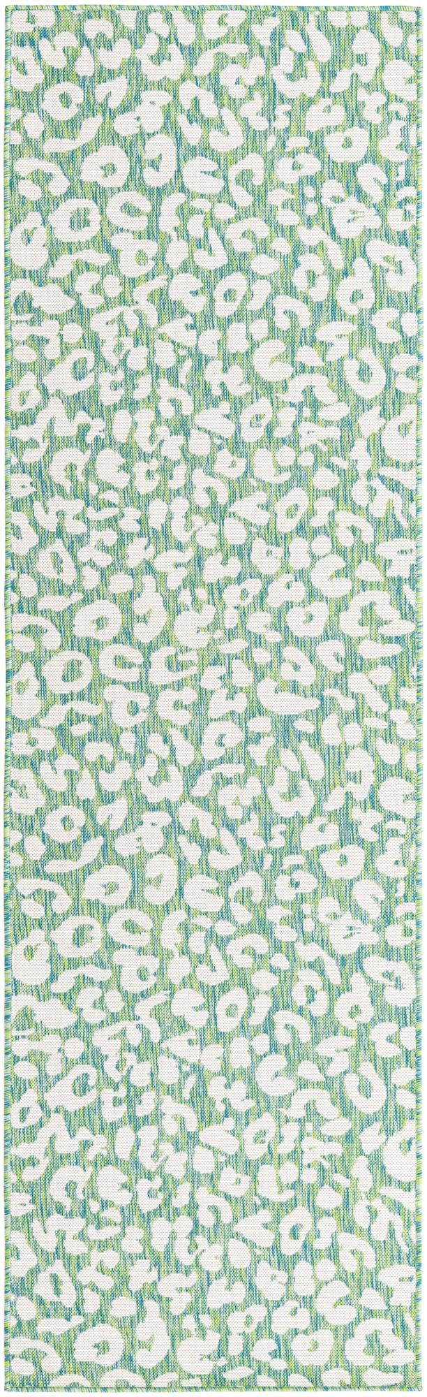 Green Blue 2' 7 x 10' Outdoor Safari Runner Area Rug Weather Resistant for Patio, Deck, Terrace, Balcony, Porch Animal Print Wildlife Nature Carpet for Sale at Rug Engine