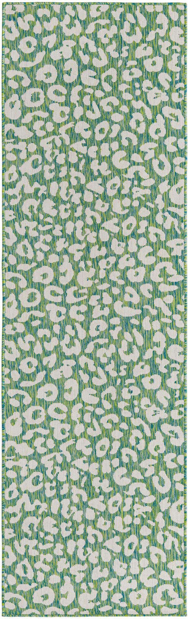 Green Blue 2' 7 x 10' Outdoor Safari Runner Area Rug Weather Resistant for Patio, Deck, Terrace, Balcony, Porch Animal Print Wildlife Nature Carpet for Sale at Rug Engine