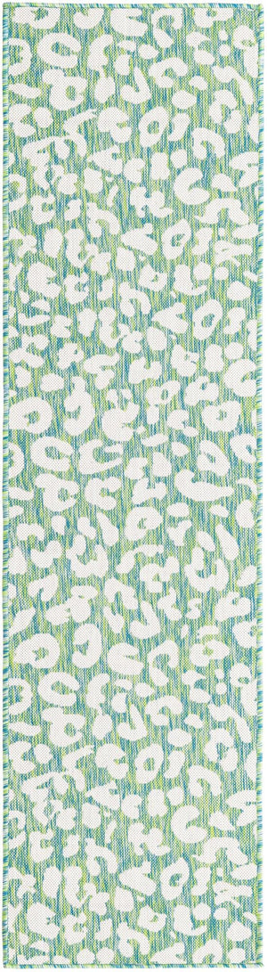 Green Blue 2' x 8' Outdoor Safari Runner Area Rug Weather Resistant for Patio, Deck, Terrace, Balcony, Porch Animal Print Wildlife Nature Carpet for Sale at Rug Engine
