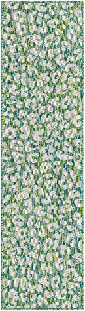 Green Blue 2' x 8' Outdoor Safari Runner Area Rug Weather Resistant for Patio, Deck, Terrace, Balcony, Porch Animal Print Wildlife Nature Carpet for Sale at Rug Engine