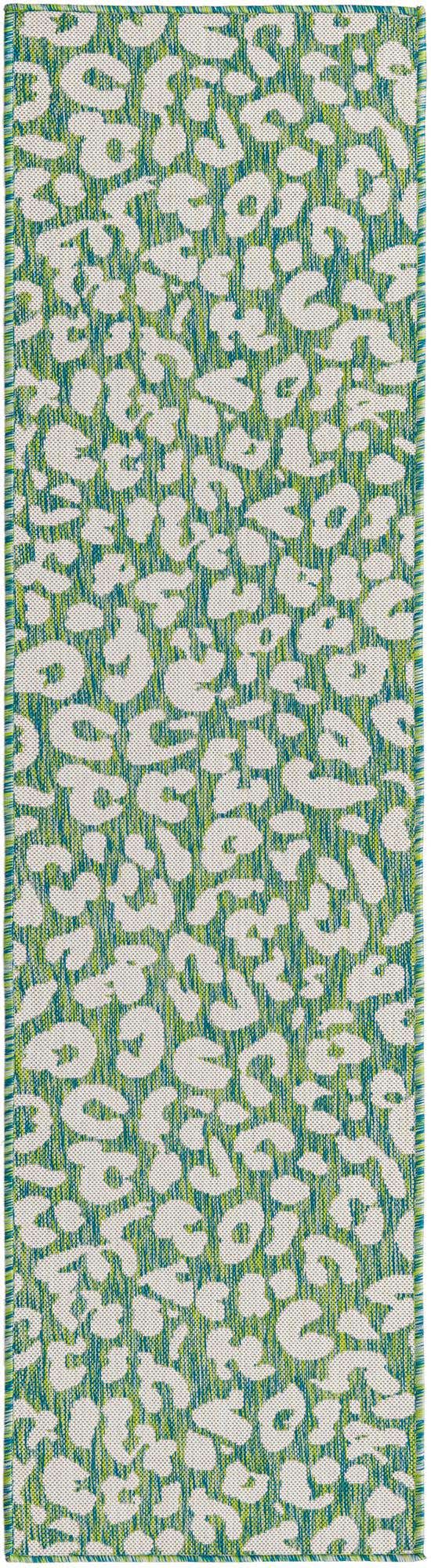 Green Blue 2' x 8' Outdoor Safari Runner Area Rug Weather Resistant for Patio, Deck, Terrace, Balcony, Porch Animal Print Wildlife Nature Carpet for Sale at Rug Engine