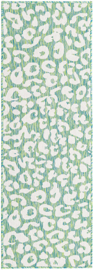 Green Blue 2' x 6' 1 Outdoor Safari Runner Area Rug Weather Resistant for Patio, Deck, Terrace, Balcony, Porch Animal Print Wildlife Nature Carpet for Sale at Rug Engine