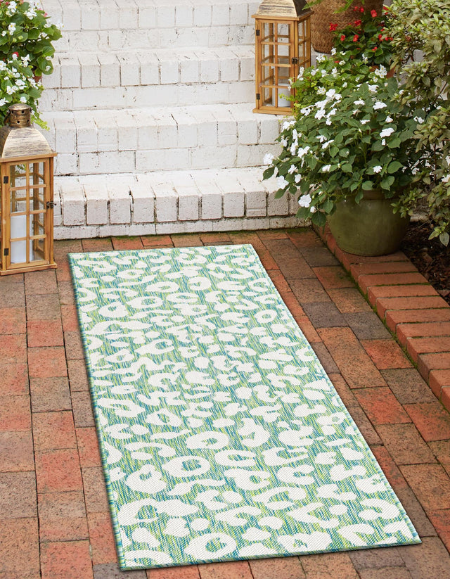 Green Blue 2' x 8' Outdoor Safari Runner Area Rug Weather Resistant for Patio, Deck, Terrace, Balcony, Porch Animal Print Wildlife Nature Carpet for Sale at Rug Engine