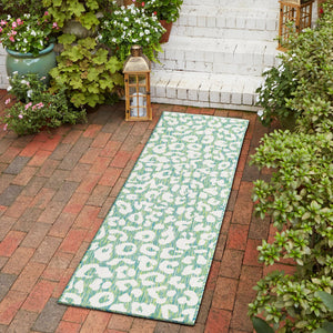 Green Blue 2' x 8' Outdoor Safari Runner Area Rug Weather Resistant for Patio, Deck, Terrace, Balcony, Porch Animal Print Wildlife Nature Carpet for Sale at Rug Engine