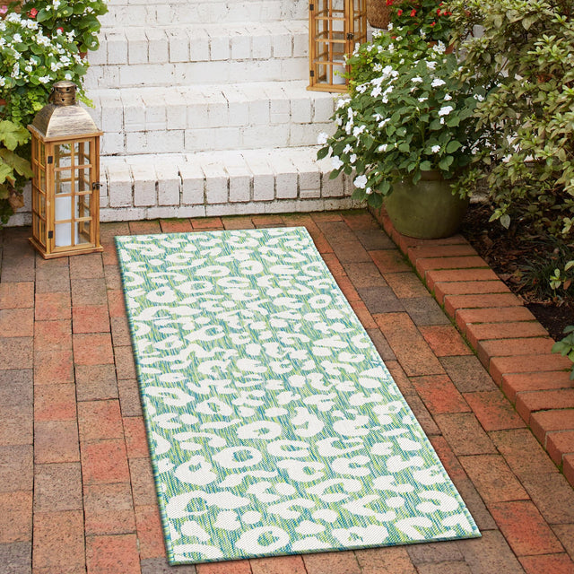 Green Blue 2' x 6' 1 Outdoor Safari Runner Area Rug Weather Resistant for Patio, Deck, Terrace, Balcony, Porch Animal Print Wildlife Nature Carpet for Sale at Rug Engine