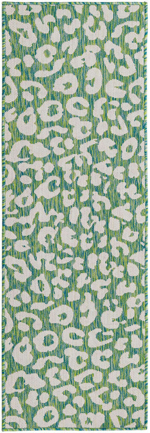 Green Blue 2' x 6' 1 Outdoor Safari Runner Area Rug Weather Resistant for Patio, Deck, Terrace, Balcony, Porch Animal Print Wildlife Nature Carpet for Sale at Rug Engine
