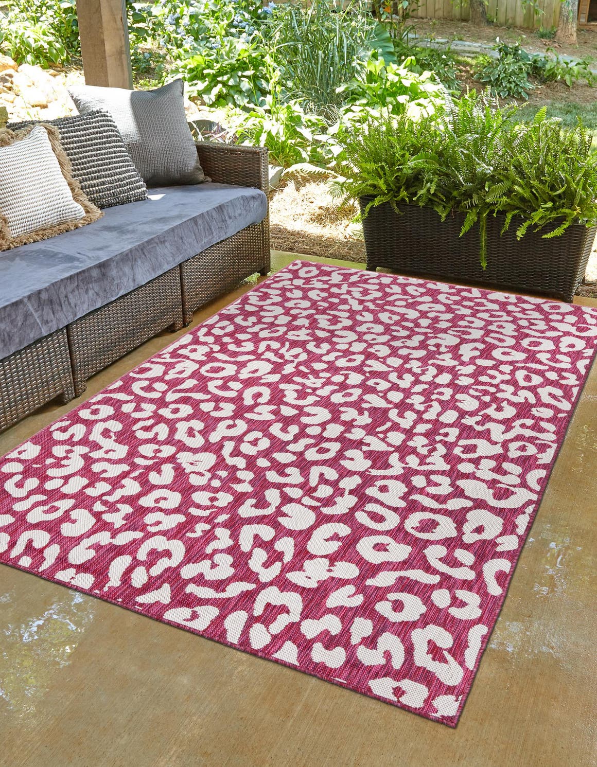 Magenta 3' 1 x 5' 3 Outdoor Safari Rectangle Area Rug Weather Resistant for Patio, Deck, Terrace, Balcony, Porch Animal Print Wildlife Nature Carpet for Sale at Rug Engine