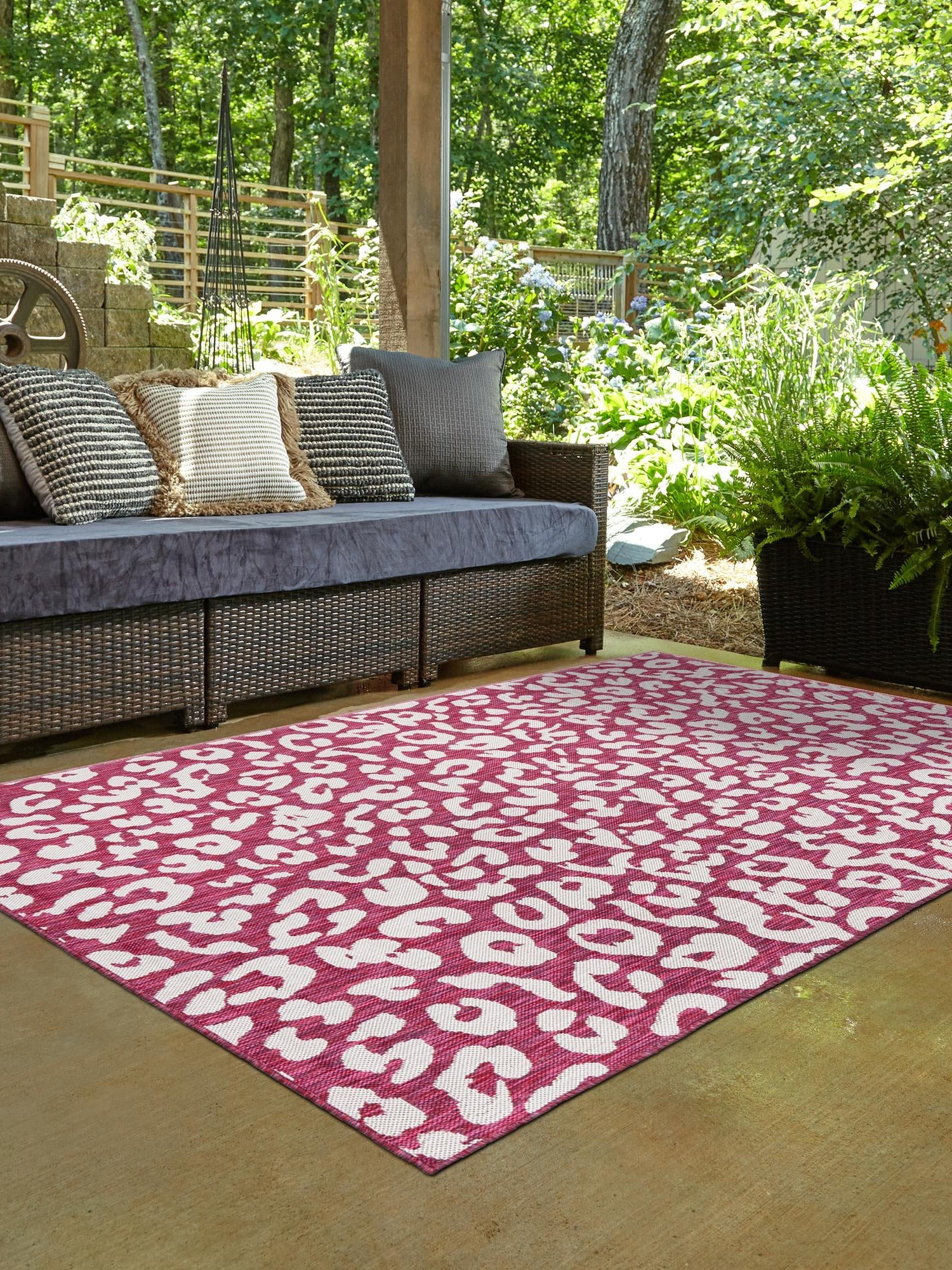 Magenta 9' x 12' Outdoor Safari Rectangle Area Rug Weather Resistant for Patio, Deck, Terrace, Balcony, Porch Animal Print Wildlife Nature Carpet for Sale at Rug Engine