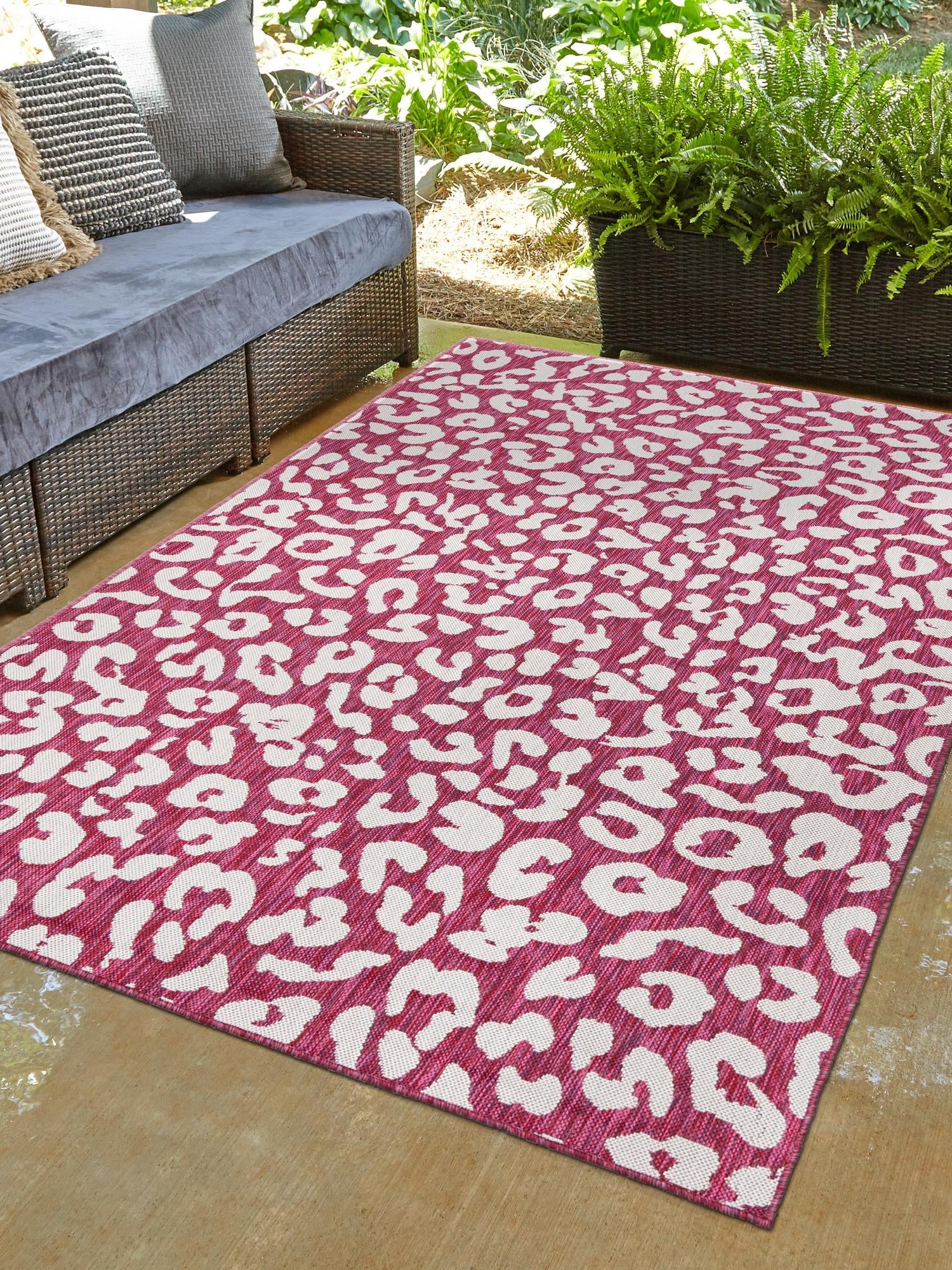 Magenta 9' x 12' Outdoor Safari Rectangle Area Rug Weather Resistant for Patio, Deck, Terrace, Balcony, Porch Animal Print Wildlife Nature Carpet for Sale at Rug Engine
