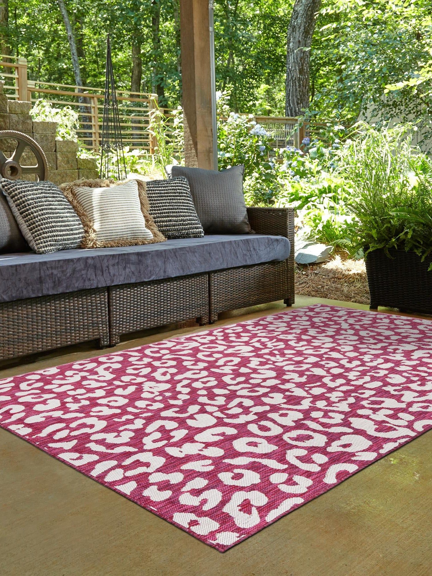 Magenta 9' x 12' Outdoor Safari Rectangle Area Rug Weather Resistant for Patio, Deck, Terrace, Balcony, Porch Animal Print Wildlife Nature Carpet for Sale at Rug Engine