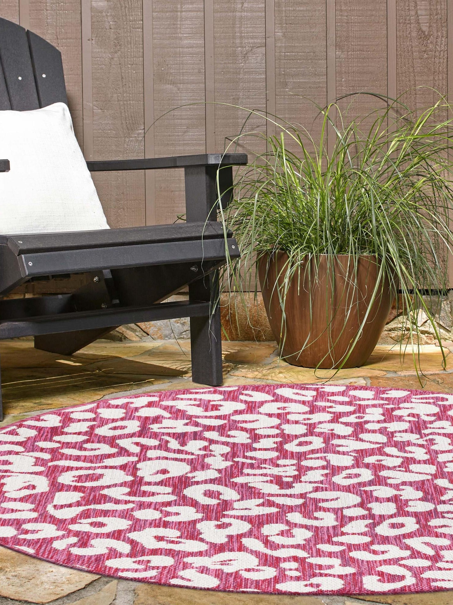 Magenta 13' 1 x 13' 1 Outdoor Safari Round Area Rug Weather Resistant for Patio, Deck, Terrace, Balcony, Porch Animal Print Wildlife Nature Carpet for Sale at Rug Engine