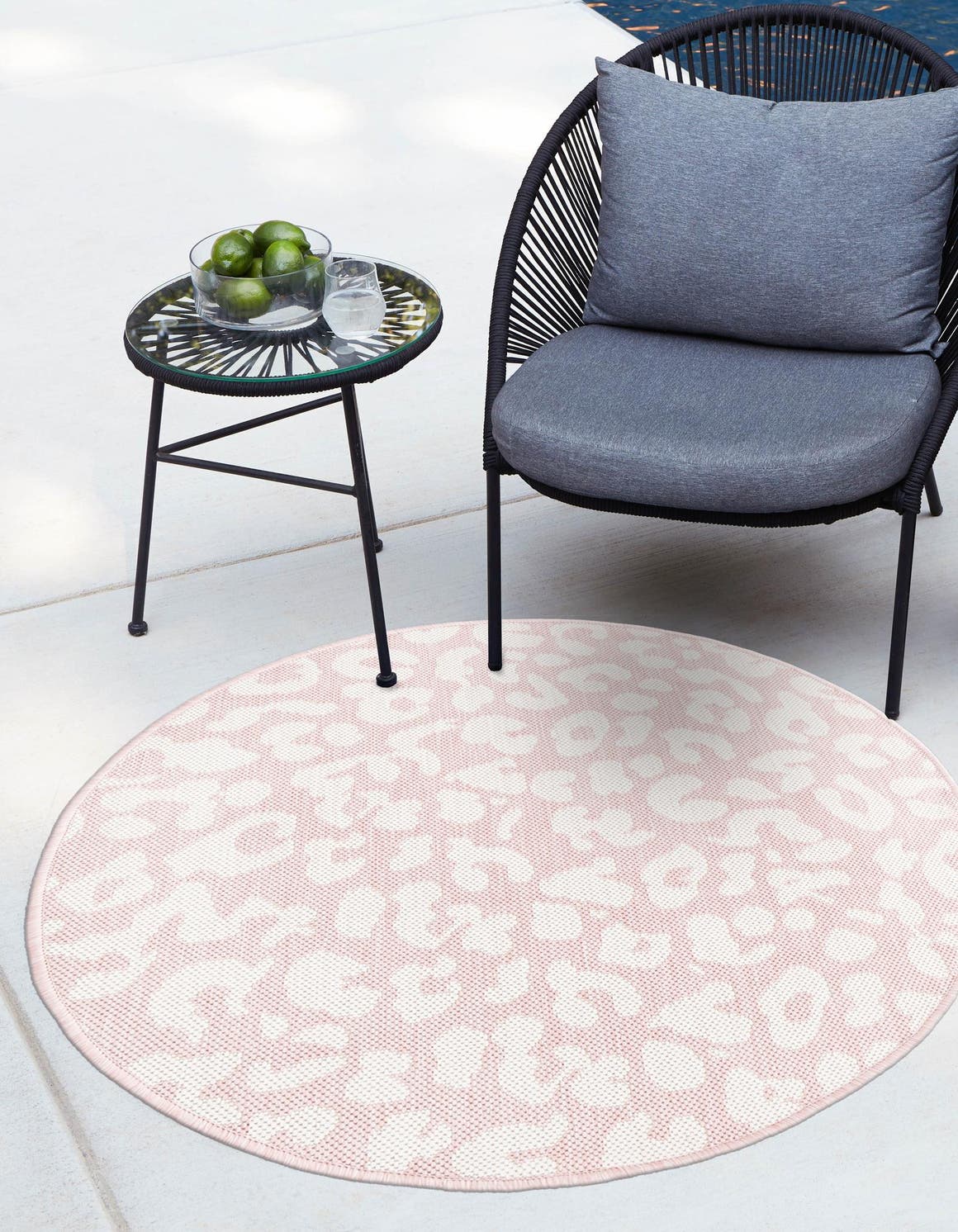Pink Ivory 10' x 10' Outdoor Safari Round Area Rug Weather Resistant for Patio, Deck, Terrace, Balcony, Porch Animal Print Wildlife Nature Carpet for Sale at Rug Engine