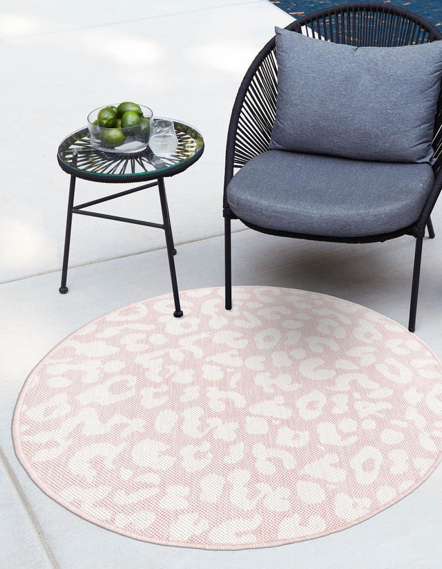 Pink Ivory 13' 1 x 13' 1 Outdoor Safari Round Area Rug Weather Resistant for Patio, Deck, Terrace, Balcony, Porch Animal Print Wildlife Nature Carpet for Sale at Rug Engine