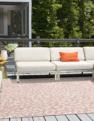 Pink Ivory 10' x 10' Outdoor Safari Square Area Rug Weather Resistant for Patio, Deck, Terrace, Balcony, Porch Animal Print Wildlife Nature Carpet for Sale at Rug Engine
