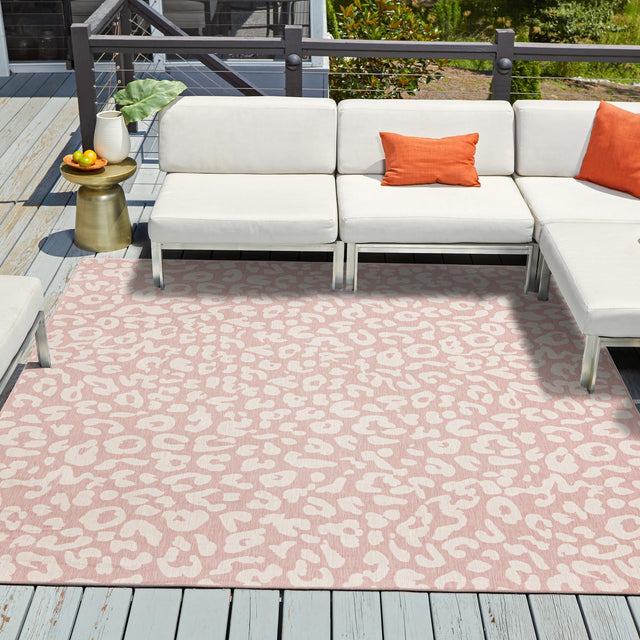 Pink Ivory 13' 1 x 13' 1 Outdoor Safari Square Area Rug Weather Resistant for Patio, Deck, Terrace, Balcony, Porch Animal Print Wildlife Nature Carpet for Sale at Rug Engine