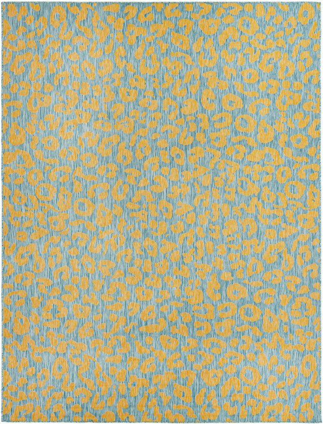Blue Yellow 9' x 12' Outdoor Safari Rectangle Area Rug Weather Resistant for Patio, Deck, Terrace, Balcony, Porch Animal Print Wildlife Nature Carpet for Sale at Rug Engine