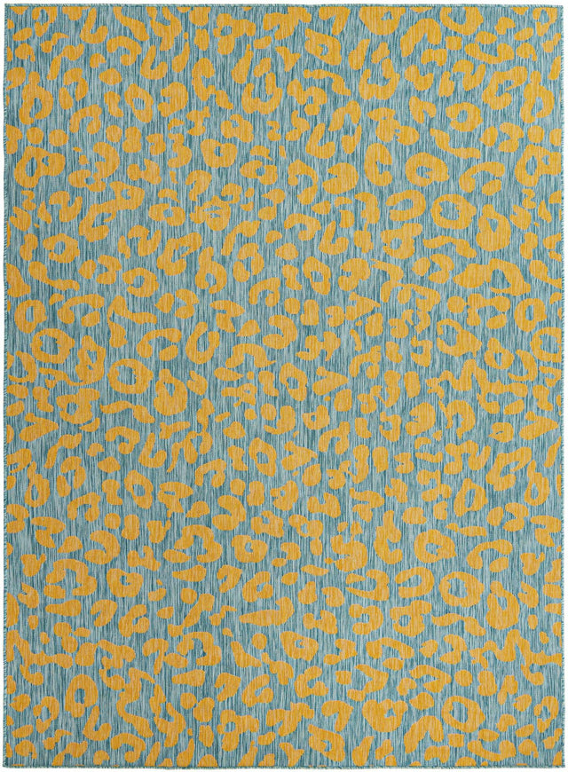 Blue Yellow 7' 10 x 11' Outdoor Safari Rectangle Area Rug Weather Resistant for Patio, Deck, Terrace, Balcony, Porch Animal Print Wildlife Nature Carpet for Sale at Rug Engine