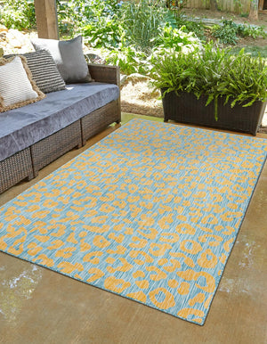 Blue Yellow 3' 1 x 5' 3 Outdoor Safari Rectangle Area Rug Weather Resistant for Patio, Deck, Terrace, Balcony, Porch Animal Print Wildlife Nature Carpet for Sale at Rug Engine
