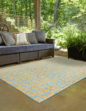 Blue Yellow 5' 3 x 8' Outdoor Safari Rectangle Area Rug Weather Resistant for Patio, Deck, Terrace, Balcony, Porch Animal Print Wildlife Nature Carpet for Sale at Rug Engine