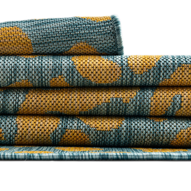 Blue Yellow 9' x 12' Outdoor Safari Rectangle Area Rug Weather Resistant for Patio, Deck, Terrace, Balcony, Porch Animal Print Wildlife Nature Carpet for Sale at Rug Engine
