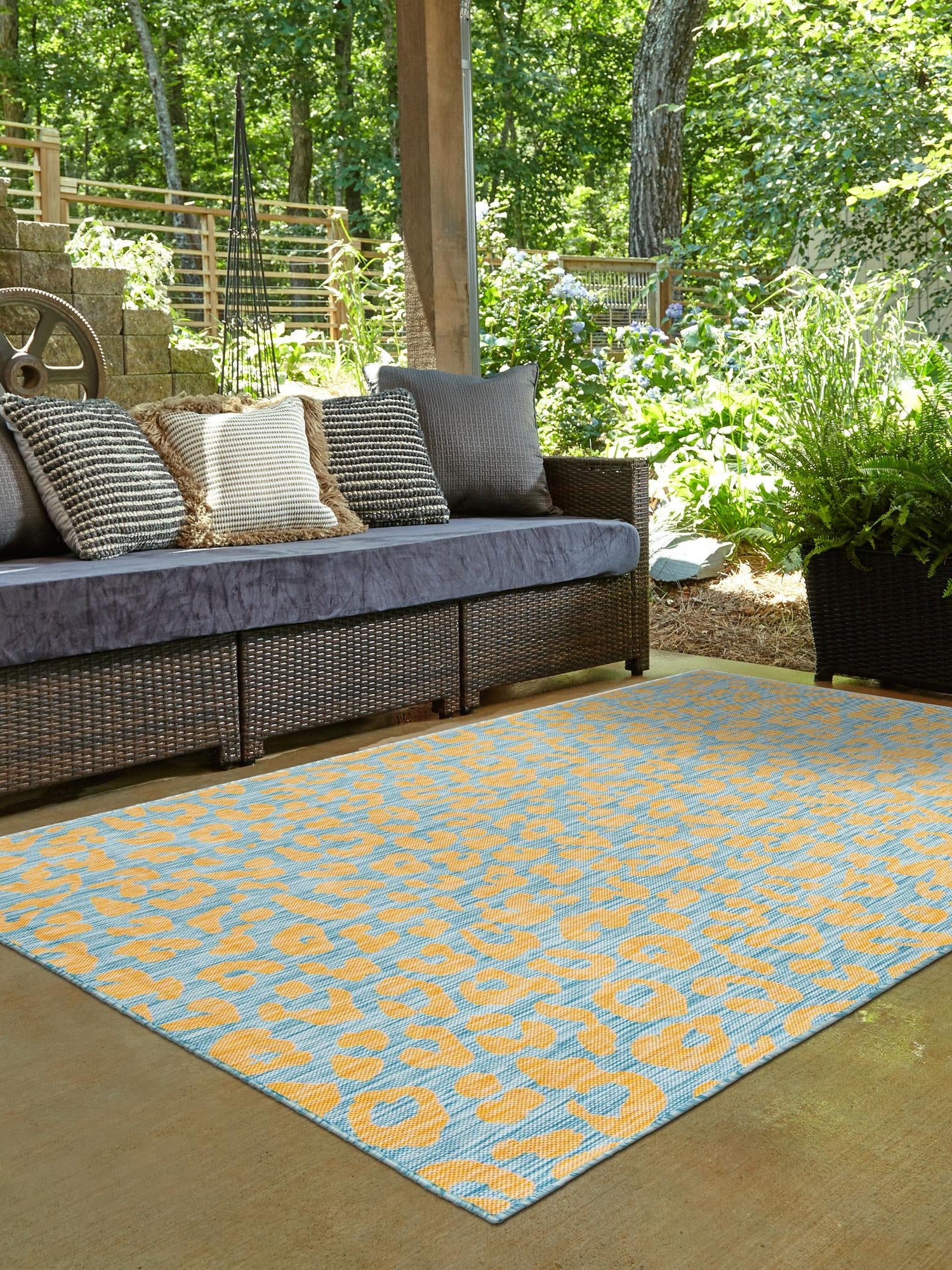 Blue Yellow 3' 1 x 5' 3 Outdoor Safari Rectangle Area Rug Weather Resistant for Patio, Deck, Terrace, Balcony, Porch Animal Print Wildlife Nature Carpet for Sale at Rug Engine