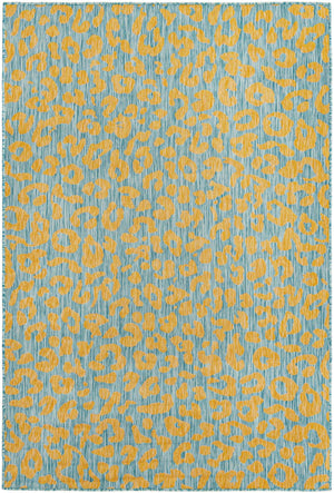 Blue Yellow 5' 3 x 8' Outdoor Safari Rectangle Area Rug Weather Resistant for Patio, Deck, Terrace, Balcony, Porch Animal Print Wildlife Nature Carpet for Sale at Rug Engine