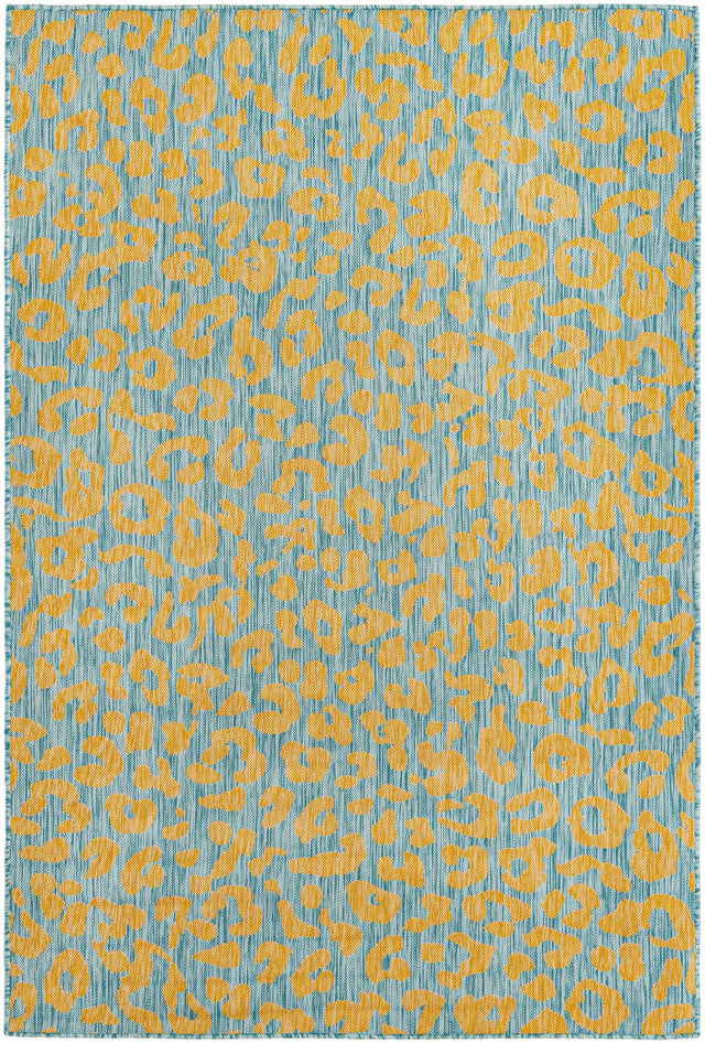 Blue Yellow 5' 3 x 8' Outdoor Safari Rectangle Area Rug Weather Resistant for Patio, Deck, Terrace, Balcony, Porch Animal Print Wildlife Nature Carpet for Sale at Rug Engine
