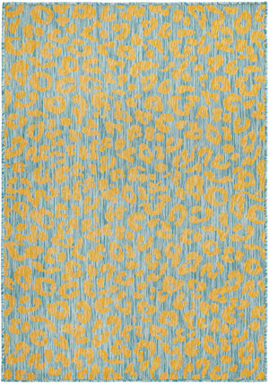 Blue Yellow 4' 1 x 6' 1 Outdoor Safari Rectangle Area Rug Weather Resistant for Patio, Deck, Terrace, Balcony, Porch Animal Print Wildlife Nature Carpet for Sale at Rug Engine