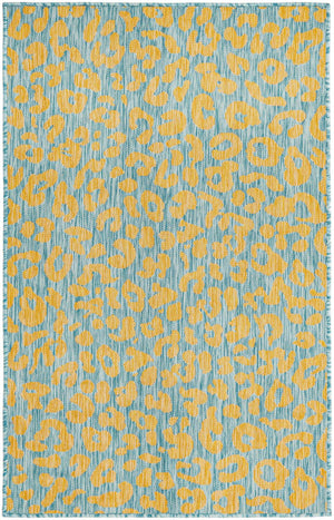 Blue Yellow 3' 1 x 5' 3 Outdoor Safari Rectangle Area Rug Weather Resistant for Patio, Deck, Terrace, Balcony, Porch Animal Print Wildlife Nature Carpet for Sale at Rug Engine